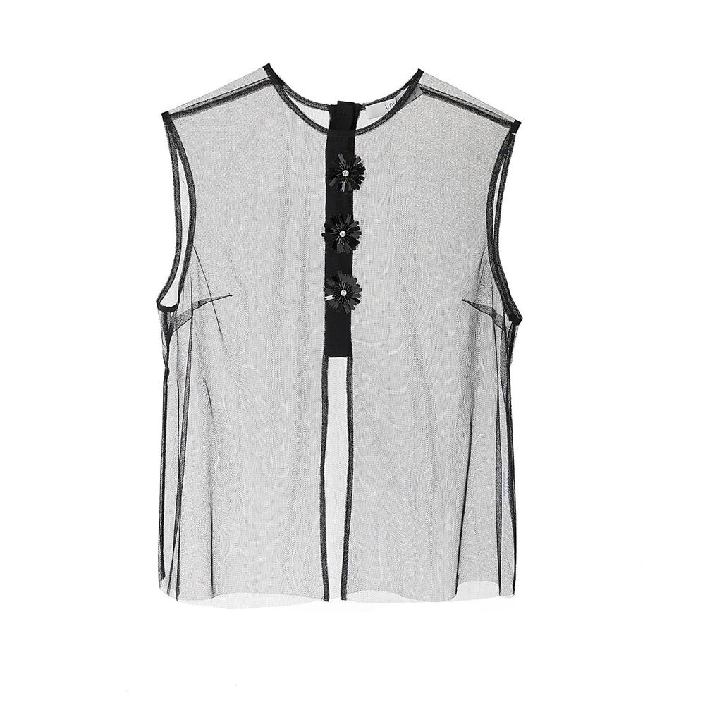 Voya 'Bellatrix' Black Mesh Overlay Top Size S